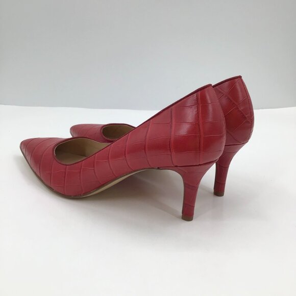 Women's 8M Franco Sarto Tudor 2 Red Leather Pumps 2.5" Heels Croc Pointy Toe - Picture 3 of 14
